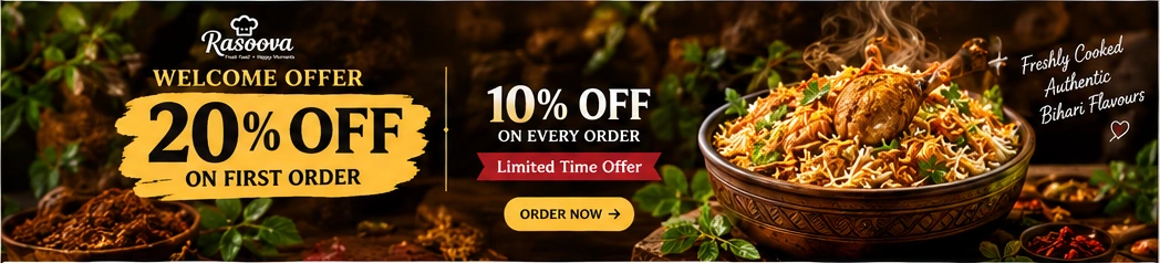 Rasoova – Welcome Offer 20% off on first order, 10% off on every order
